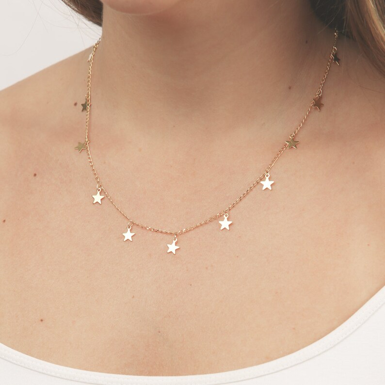 Gold necklace tiny gold star necklace layering necklace everyday necklace minimalist delicate gold filled jewelry. image 1