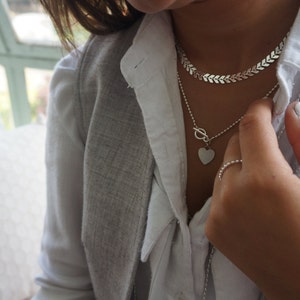 Silver Necklace Dainty Geometric Necklace Fishbone Necklace everyday necklace delicate silver plated jewelry. image 2