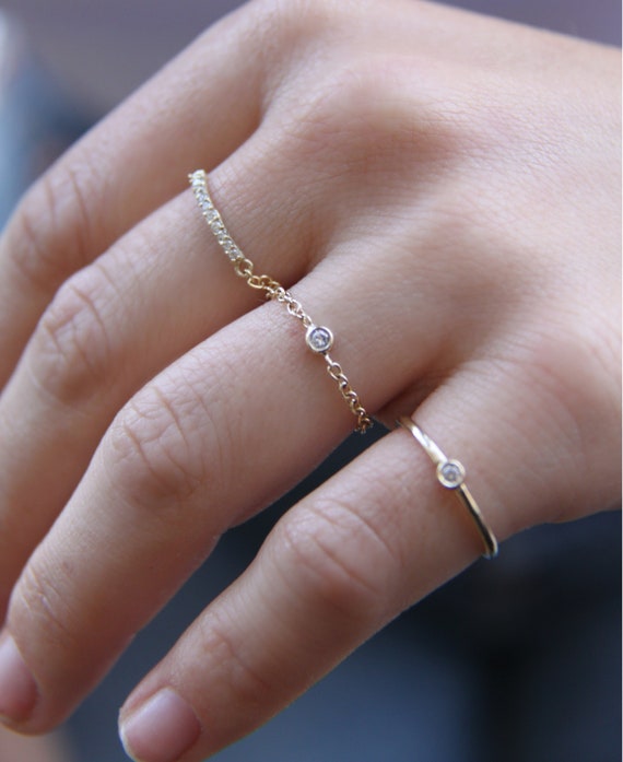Thin Gold Ring - Thin Wedding Band - Skinny Gold Stacking Ring - Thin 9K or  18K Gold Ring - Solid Gold Dainty Ring - Hammered Ring - Knuckle Ring