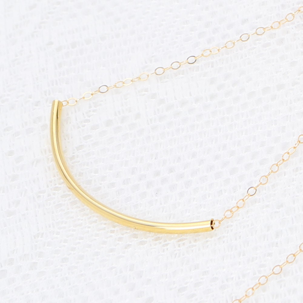 Long Curved Bar Necklace Delicate Gold Tube Necklace Dainty | Etsy