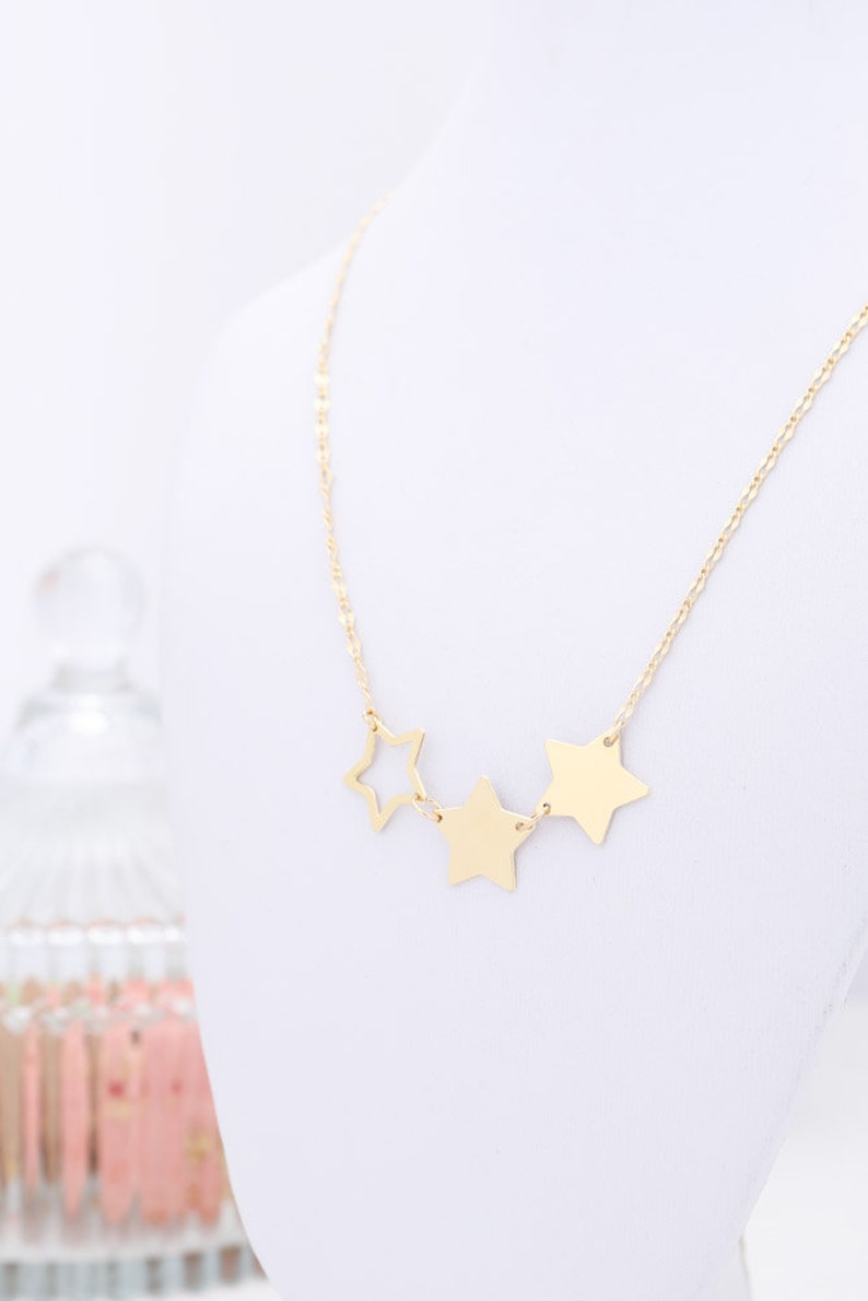 Delicate Star Necklace Three Star Necklace Gold Filled or Silver Trio Star Necklace Everyday Jewelry . image 2