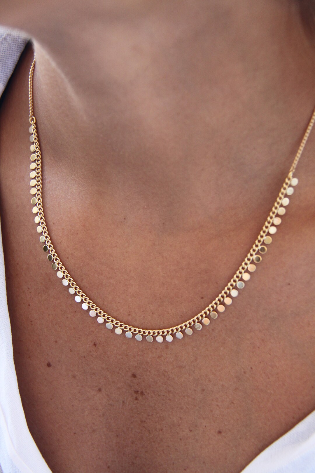 Gold Disc Necklace, Tiny Discs Necklace, Gold Layering Necklace, Dangle ...