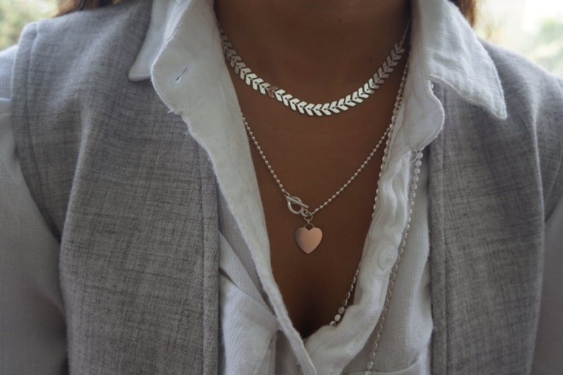 Silver Necklace Dainty Geometric Necklace Fishbone Necklace everyday necklace delicate silver plated jewelry. image 3