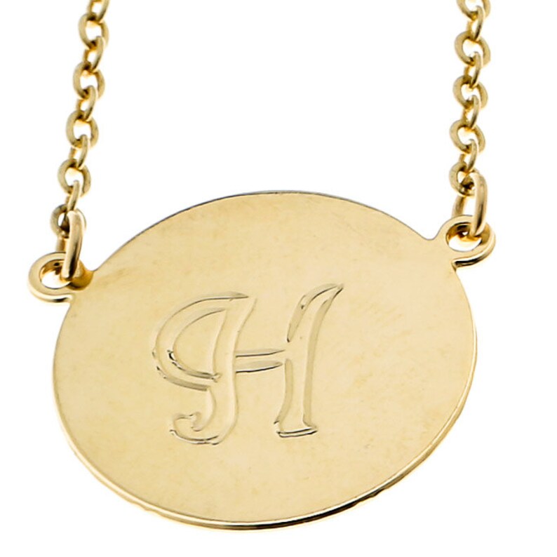 Gold Initial Necklace Personalized Disc Necklace Gold Letter Etsy