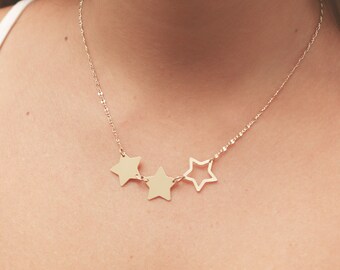 Delicate Star Necklace Three Star Necklace Gold Filled or Silver Trio Star Necklace  Everyday Jewelry .