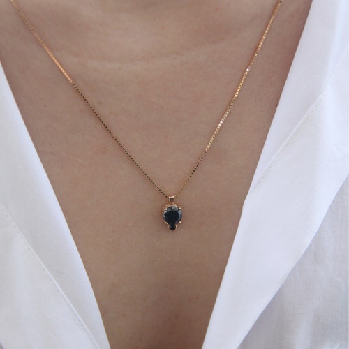 Solid Gold Onyx Necklace 14K Gold 