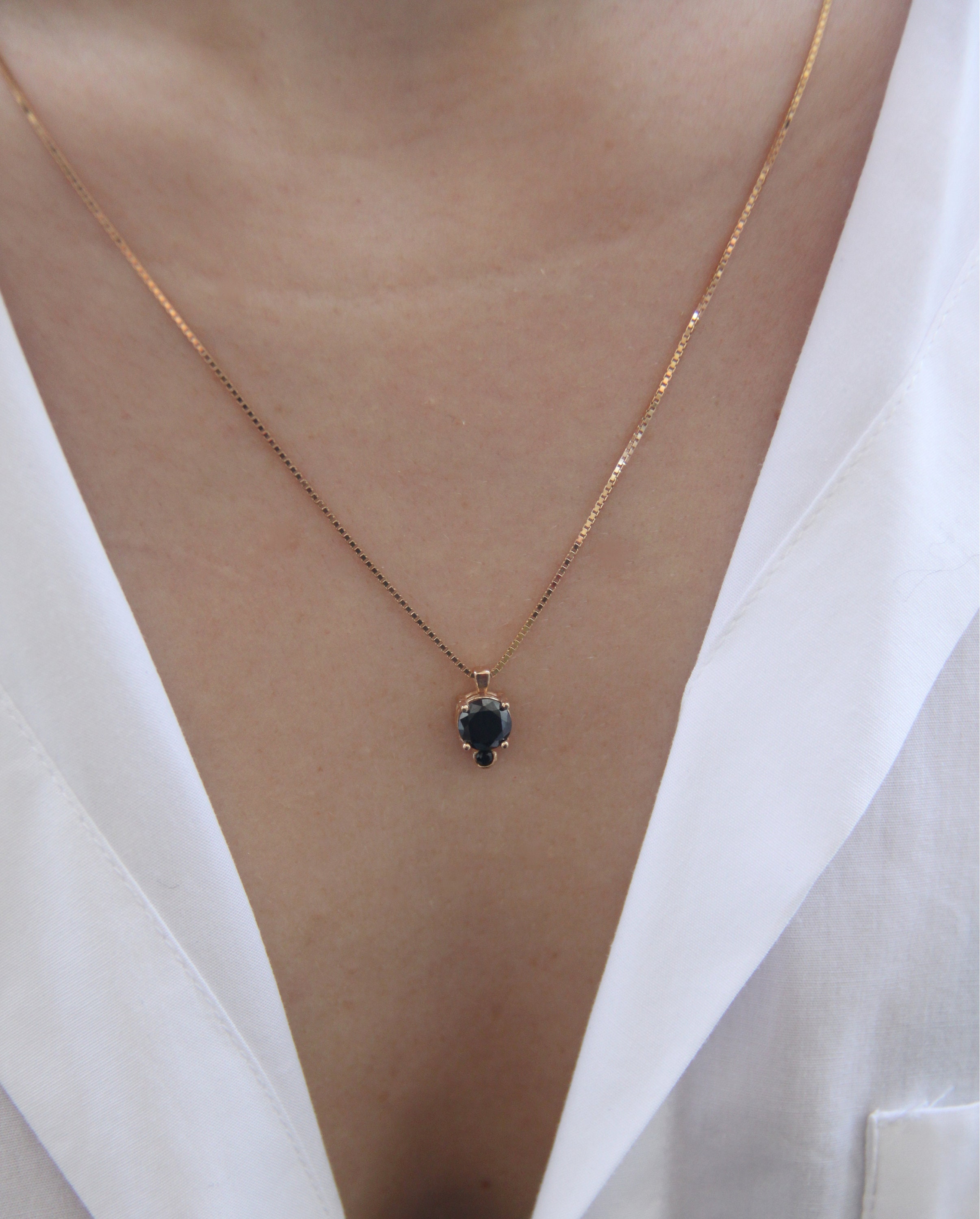 Solid Gold Onyx Necklace 14K Gold 