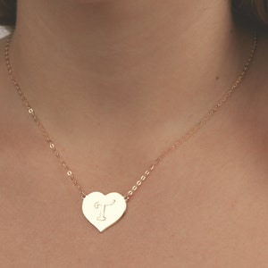 Heart initial necklace personalized necklace gold letter necklace monogram name gold filled necklace image 1