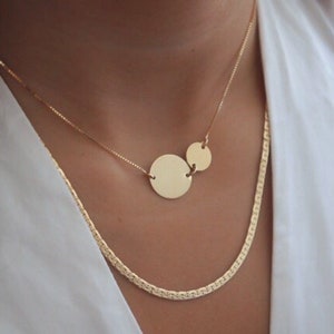 Gold Disc Necklace Delicate Circle Necklace Large Disk Everyday Layering Necklace  Pendant Gold Filled or Silver Jewelry.