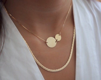 Gold Disc Necklace Delicate Circle Necklace Large Disk Everyday Layering Necklace  Pendant Gold Filled or Silver Jewelry.