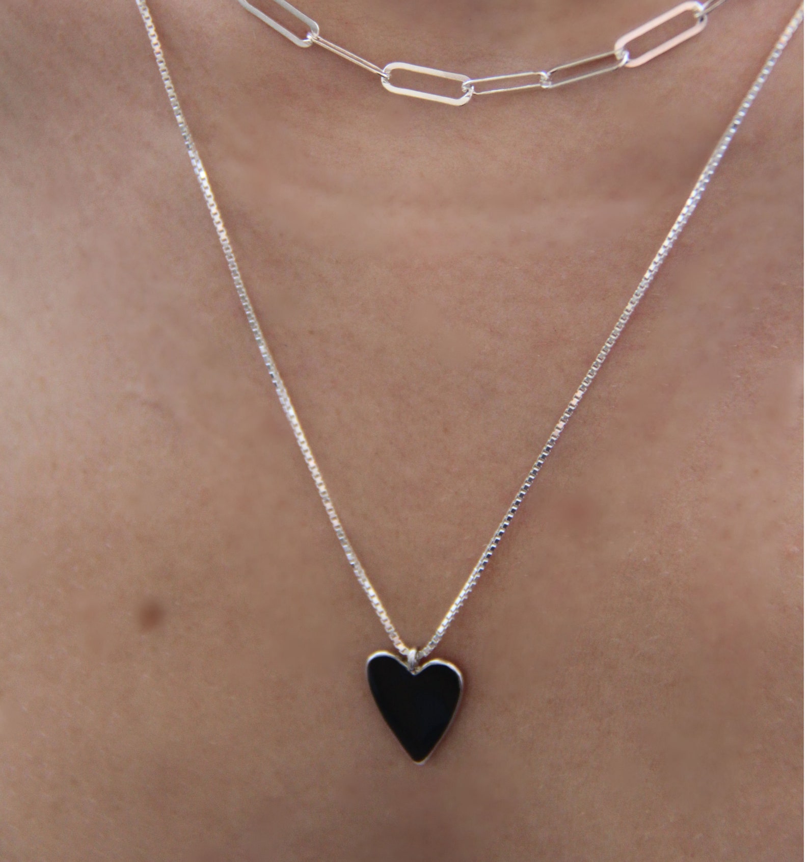 Black Heart Necklace Gold Heart Necklace Love Necklace Gold Etsy