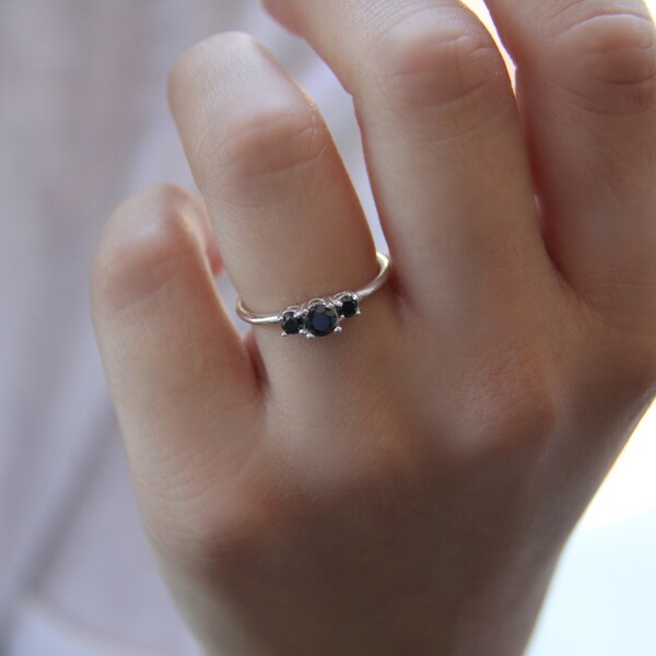 Silver Ring, Sterling Silver Ring, Stackable Ring, Dainty Silver Ring, Onyx Ring, Silver Stacking Ring, Minimalist Ring, Delicate Jewelry.