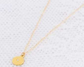 Tiny Disc Necklace, Gold Disc Necklace, Dainty Gold Necklace, Circle Necklace, Everyday Necklace, Layering Necklace, Gold Filled Jewelry.