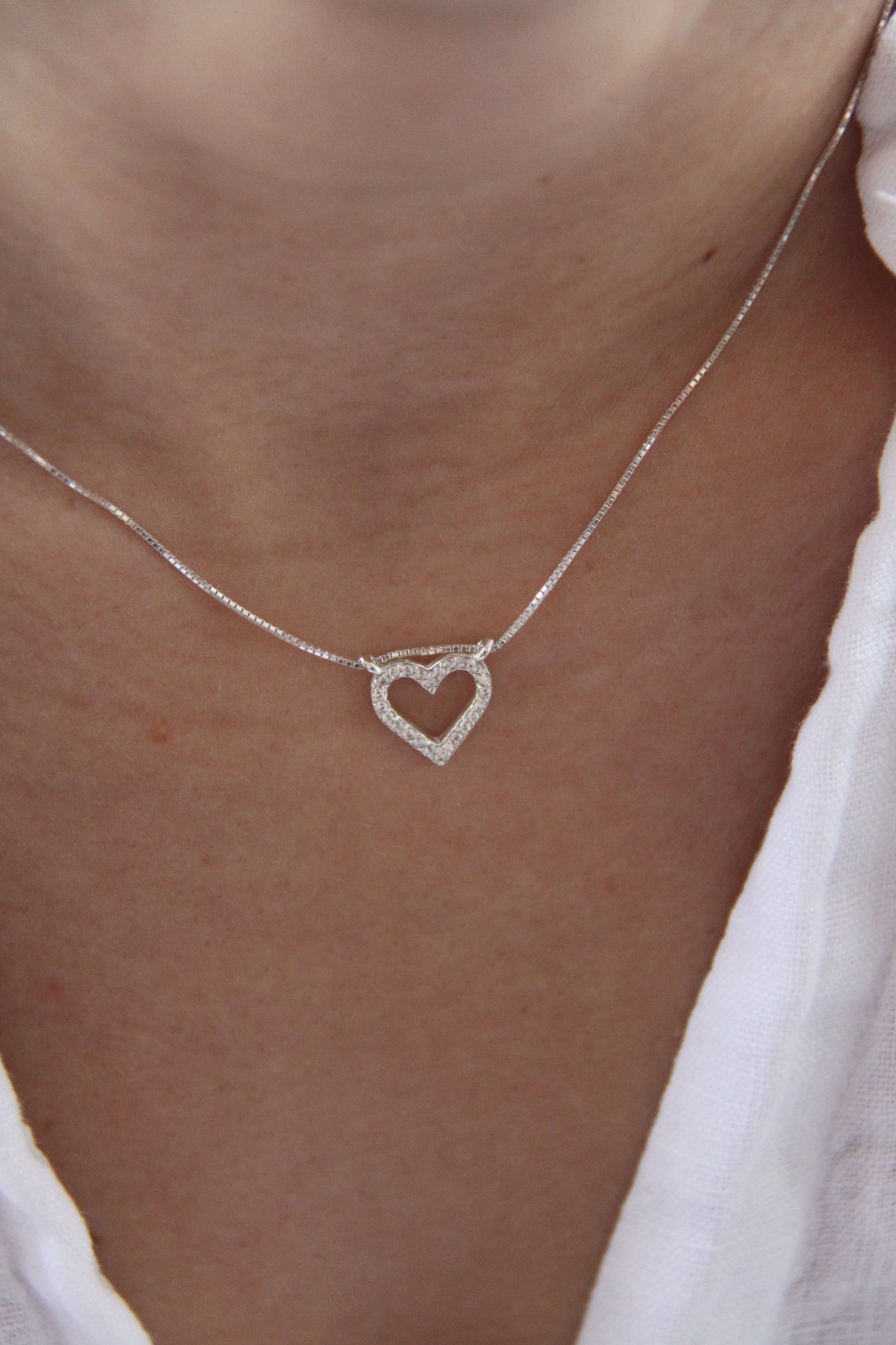 Silver Necklace Heart Necklace Silver Heart Necklace Silver Etsy