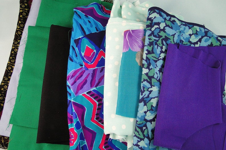 Vintage Scrap Fabric Lot Cotton Polyester Rayon Blends Two Pounds