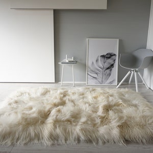 Luxury Genuine Rectangular Icelandic Sheepskin Rug | Sheepskin Throw | Natural Sheepskin Rug | Real Sheepskin Rug | White Long Wool Rug