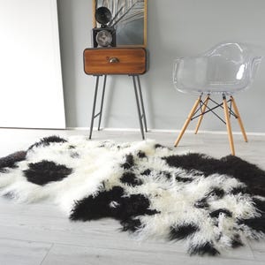Genuine Quad Mongolian Tibetan Real Sheepskin Rug | Natural Curly Wool Throw | Luxurious Gift for Home Sofa or Bedroom Decor | Fluffy Pelt