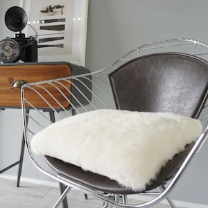 Genuine Sheepskin Chair Cover Seat Pad | White Sheepskin Chair Cushion | Sheepskin Seat Pad | Quilted Seat Cushion | Home Office Seat Pad