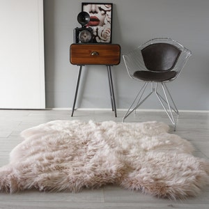 Echter australischer Doppel(2) Schaffellteppich | Extrem weiches, seidiges Blushrosa | Rose-Gold Wolle