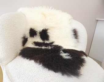 Tappeto in pelle di pecora mongola: coperta in vera lana riccia - 89 x 58 cm