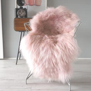 Genuine Single Icelandic Sheepskin Rug | Sheepskin Throw | Shaggy Rug | Real Sheepskin Rug | Scandinavian Sheepskin Rug | Long Pink Wool