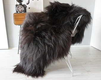 Genuine Double Icelandic Sheepskin Rug: Natural Black Long Wool Throw (74x29)