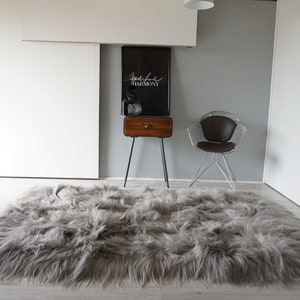 Genuine Icelandic Rectangular Sheepskin Rug | Extra Soft Silky Wool Rug | Grey Silver Wool Rug | Natural Sheepskin Rug | Unique Home Decor