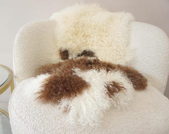 Tappeto in pelle di pecora mongola: coperta in vera lana riccia - 99,4 cm x 50,4 cm