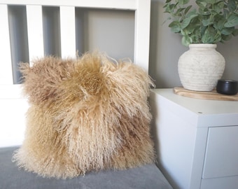 Fodera per cuscino in vera pelle di pecora mongola / Cuscino patchwork in pelliccia, stile giapponese per la casa