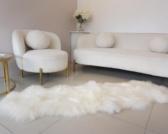 Genuine Icelandic Sheepskin Double Rug | Natural Creamy White Long Wool Fur Scandinavian Home Decor