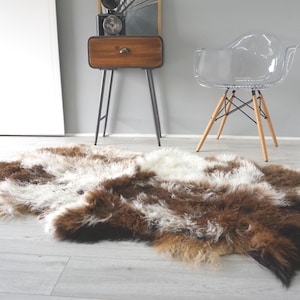 Genuine Quad Mongolian Tibetan Real Sheepskin Rug | Natural Curly Wool Throw | Luxurious Gift for Home Sofa or Bedroom Decor | Fluffy Pelt