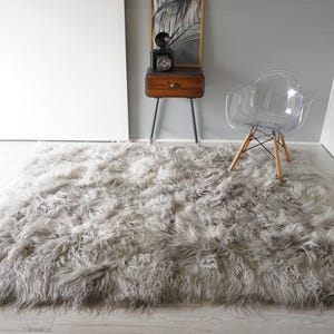 Genuine Icelandic Rectangular Sheepskin Rug | Extra Soft Silky Wool Rug | Grey Silver Wool Rug | Natural Sheepskin Rug | Unique Home Decor