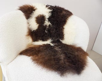 Tappeto in pelle di pecora mongola: coperta in vera lana riccia - 99,4 cm x 50,4 cm