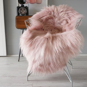 Genuine Single Icelandic Sheepskin Rug | Sheepskin Throw | Shaggy Rug | Real Sheepskin Rug | Scandinavian Sheepskin Rug | Long Pink Wool