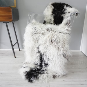 Genuine Double Mongolian Tibetan Real Sheepskin Rug | Natural Curly Wool Throw | Luxurious Gift for Home Sofa or Bedroom Decor | Fluffy Pelt