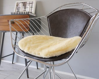 Genuine Sheepskin Chair Cushion: Handmade Seat Pad with Cotton Backing