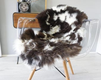 Tappeto in vera pelle di pecora naturale singolo autentico / Coperta in lana super morbida / Regalo di lusso per divano o camera da letto / Soffice pelliccia marrone bianco