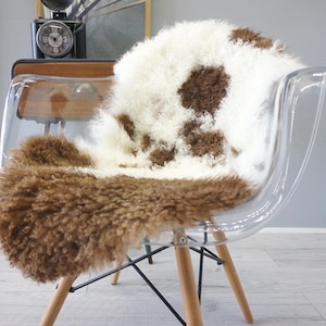 Genuine Single Mongolian Tibetan Real Sheepskin Rug | Natural Curly Wool Throw | Luxurious Gift for Home Sofa or Bedroom Decor | Fluffy Pelt