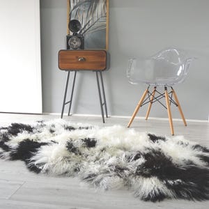 Genuine Quad Mongolian Tibetan Real Sheepskin Rug | Natural Curly Wool Throw | Luxurious Gift for Home Sofa or Bedroom Decor | Fluffy Pelt