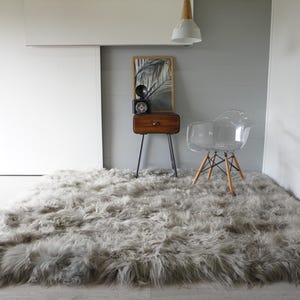 Genuine Icelandic Rectangular Sheepskin Rug | Extra Soft Silky Wool Rug | Grey Silver Wool Rug | Natural Sheepskin Rug | Unique Home Decor