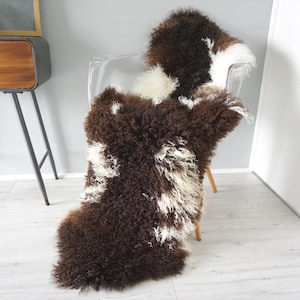 Genuine Double Mongolian Tibetan Real Sheepskin Rug | Natural Curly Wool Throw | Luxurious Gift for Home Sofa or Bedroom Decor | Fluffy Pelt