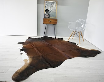 Tappeto XL in pelle di mucca marrone brasiliano / pelle naturale per casa rustica, moderna o boho / tappeto di design / pelle con pelo / arredamento di lusso