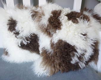 Set di 2 cuscini in vera pelle di pecora mongola, cuscini patchwork in pelliccia, lussuosi complementi d'arredo per divano, morbidi accessori per poltrona, imbottitura inclusa.