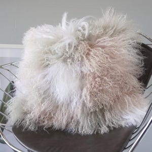 Genuine Luxury Mongolian Sheepskin Cushion Cover | Real Fur Pillow | Soft Fluffy Curly Wool | Unique Gift Handmade Patchwork Sofa Cushion