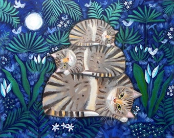 Catnap in Moon Garden- Art Print