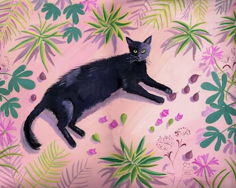 Schwarze Katze im Garten- Fine Art Print- Katze Kunstdruck