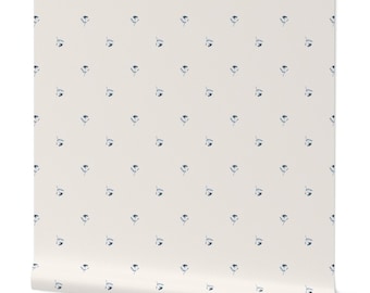 Wallpaper - Petite Blossoms Minimal Blue and Cream Floral – Simple Cottagecore Flower Print