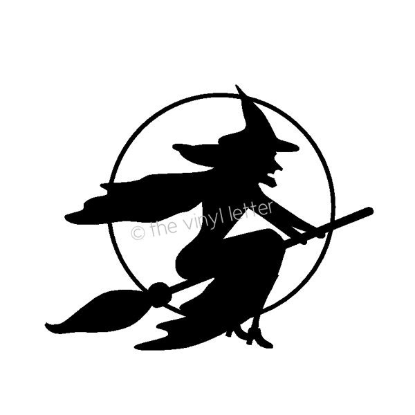 flying witch broom moon halloween vinyl decal