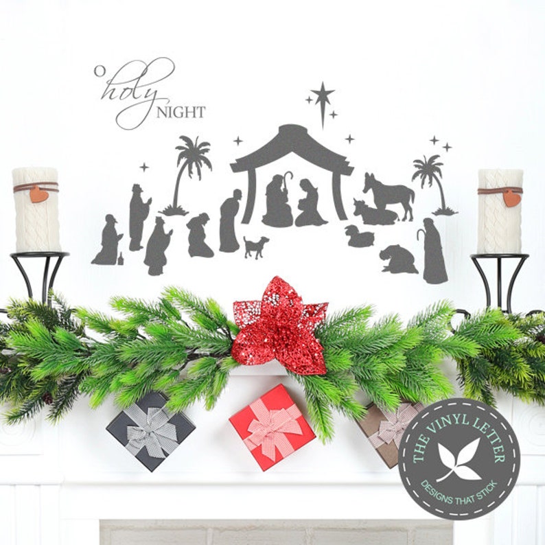 o holy night christmas nativity vinyl wall art decor sticker | etsy