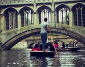British decor, travel photography, Cambridge UK, Bridge of Sighs, 8x12" print, boat retro nautical home decor romantic England bedroom art